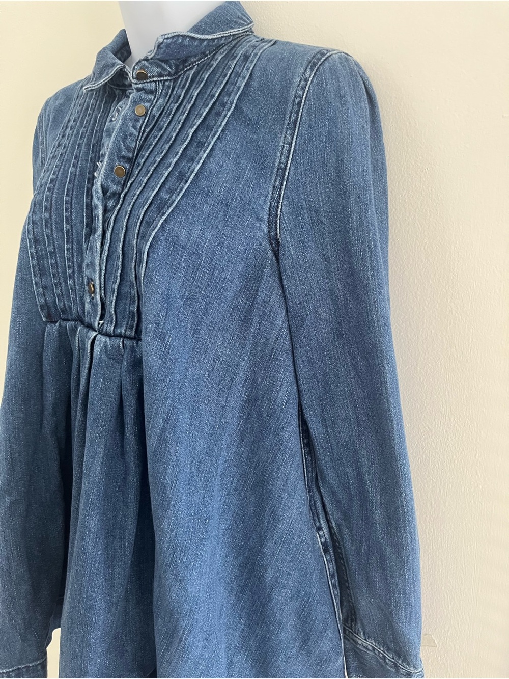 Free People Baby Blues Denim Pintuck Babydoll Tunic Top Dress XS - Picture 11 of 11